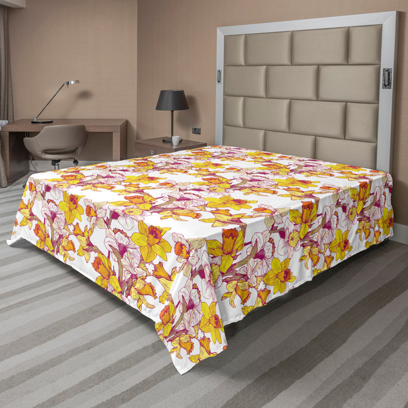 Ambesonne Top Flat Sheet Curving Art, King Flat Sheet, Multicolor Floral 1
