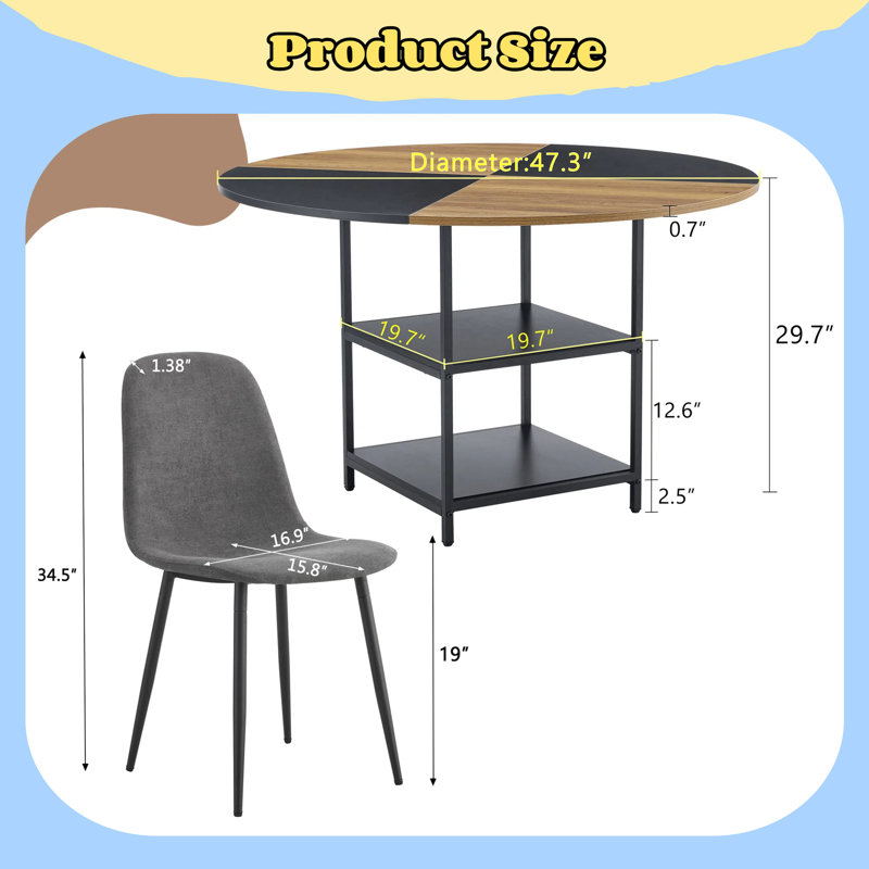 Table & 4 Chairs Set, Double-layer Storage, 47.3", Gray
