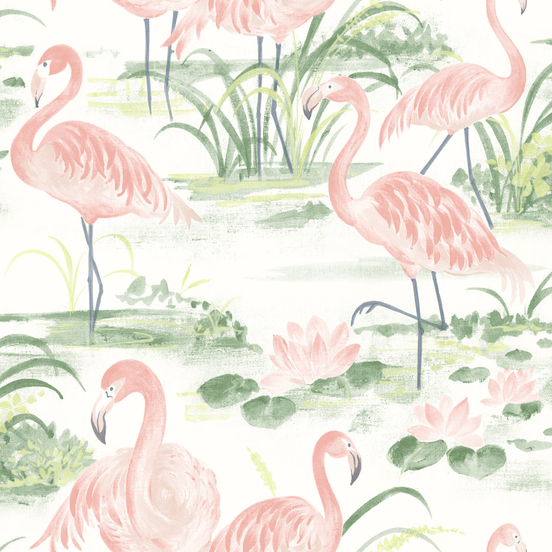 Georgio Flamingos 33' L x 20.5" W Wallpaper Roll Beachcrest Home™ 