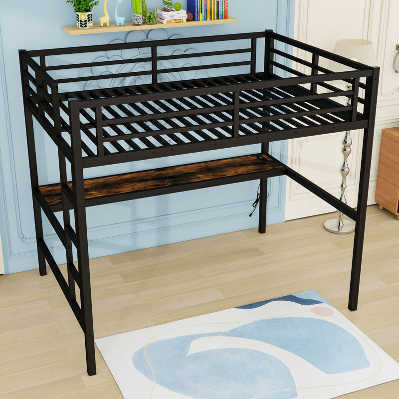 Metal Loft Bed With Integrated Desk, Charging Station And LED Lighting, Full