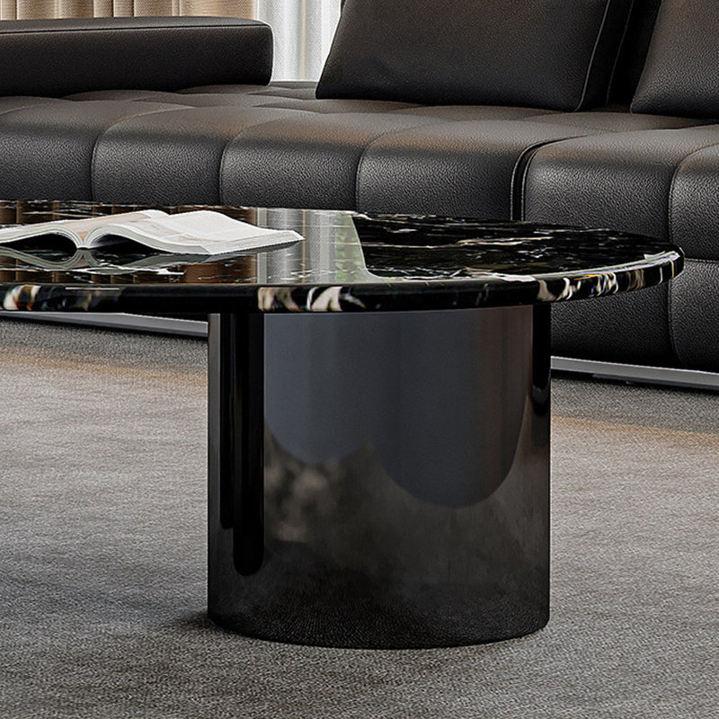 Table basse en marbre avec base en acier inoxydable, H 15,75 po x L 59,05 po x l 31,49 po, Noir / multicolore