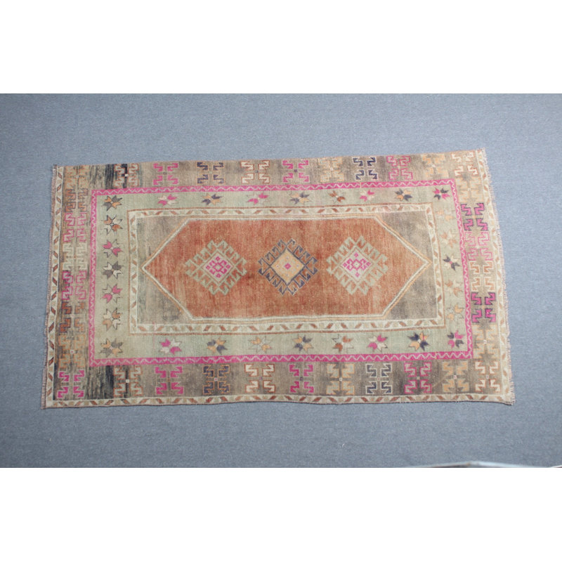 Tapis turc antique - Tapis vert moderne idéal pour la cuisine et les espaces de vie