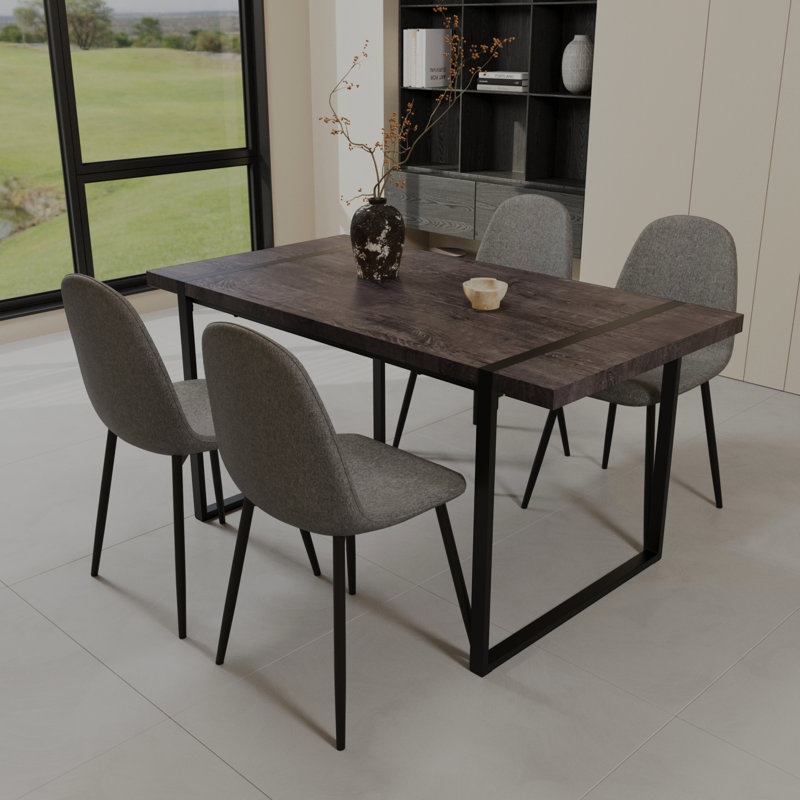 Table de salle à manger en bois noir avec table, base en métal, table ergonomique avec sièges et table de 4 personnes, cadre noir de 59 po pour une durabilité accrue