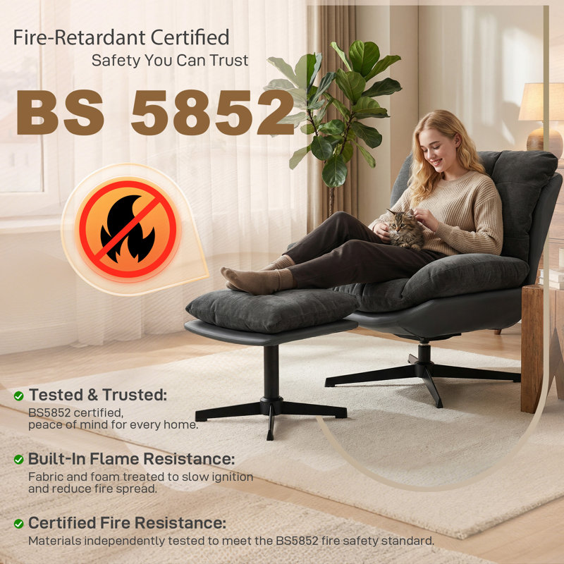 HOMCOM Accent Chair with Footstool, Modern Swivel Lounge Chair, Dark Grey