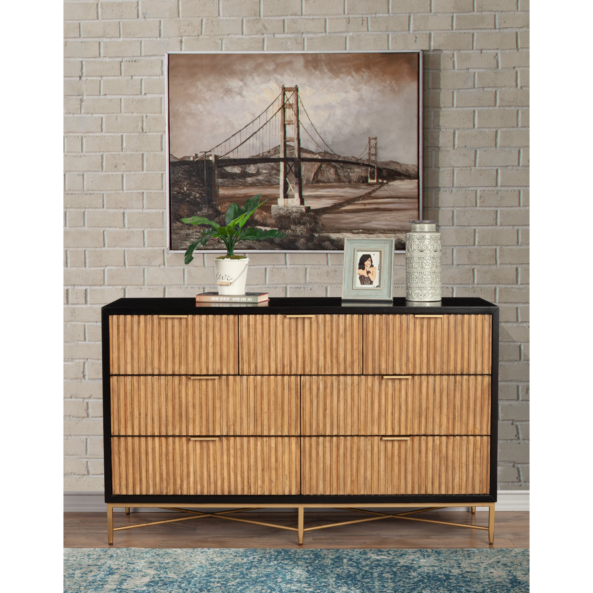 Babette 56" W 7-Drawer Dresser with Fluted Details, Black