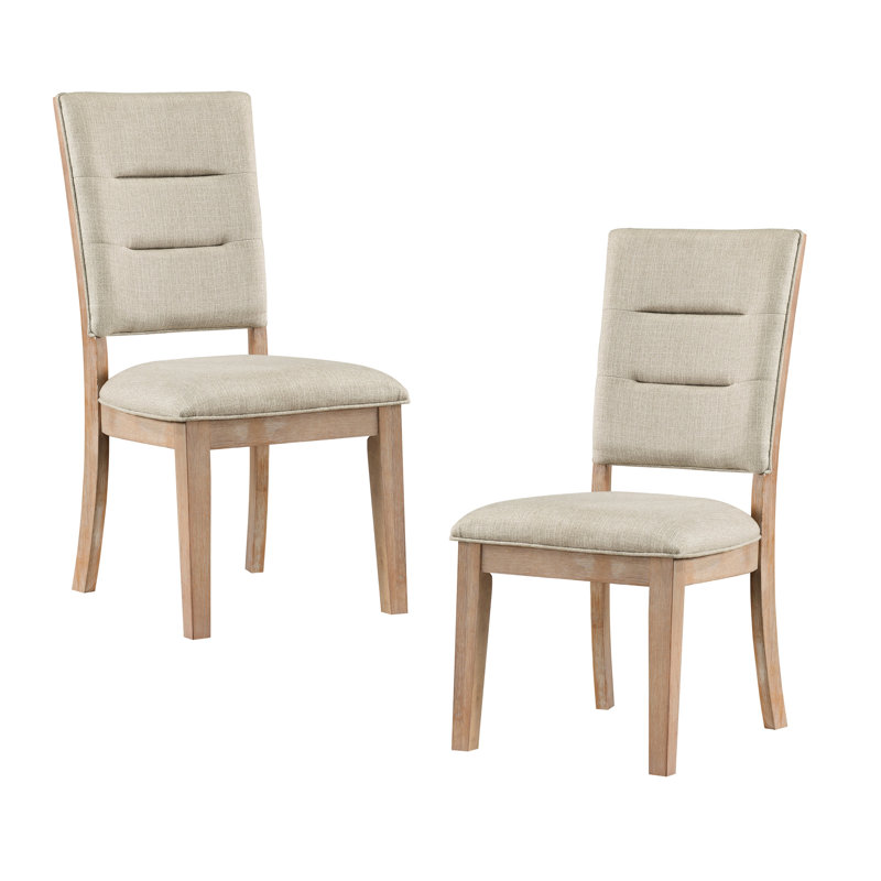 Chêne rustique chaises de salle à manger 2 pièces, siège et dossier rembourrés beiges, structure en bois de 2, finition, dossier en tissu texturé