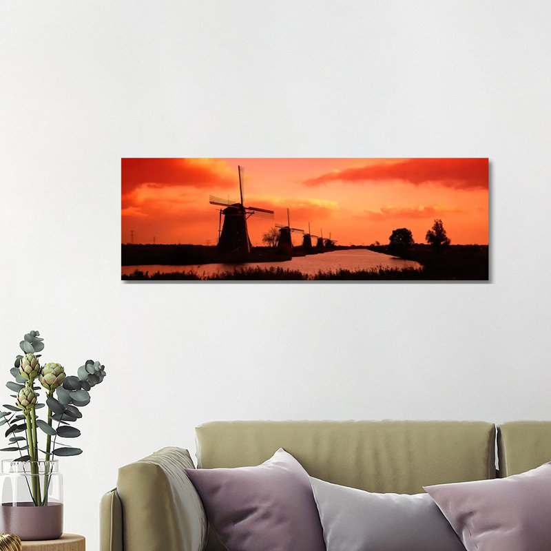 Windmills Holland Netherlands - Wrapped Canvas Panoramic Print, 121.92 cm H x 40.64 cm W x 1.91 cm D