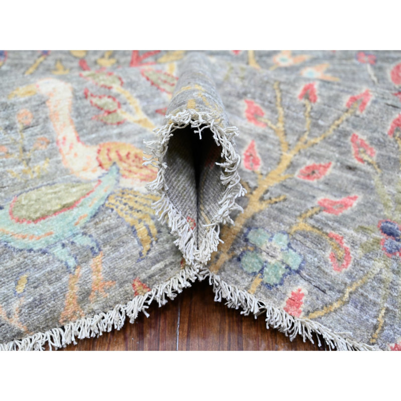 Tapis rond noué à la main afghane en cuir gris 10 pi x 10 pi Peshawar 1E11BBD08AE340EDB3B0EC7E9761B3ED