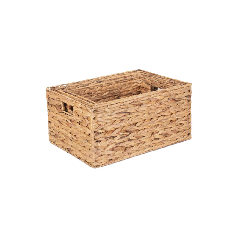 3 Piece Water Hyacinth Wicker Rectangular Storage Basket Set
