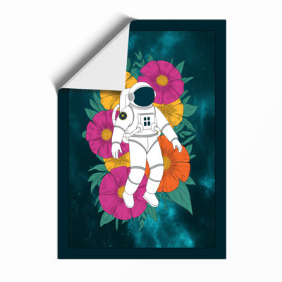 Astronaut Among Flowers Modern - Framed Print