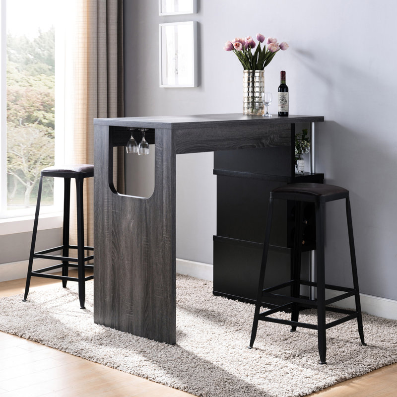 Table de bar Home avec compartiment pour verres à vin et trois tablettes