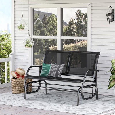 Balancelle de jardin arrière, 2 bancs de patio oscillant avec métal chauffant et tissu de toile confortable, noir, banc de 46,85 po x l 27,5 po x H 33,5 po, structure double en acier thermolaqué, chaise de porche.