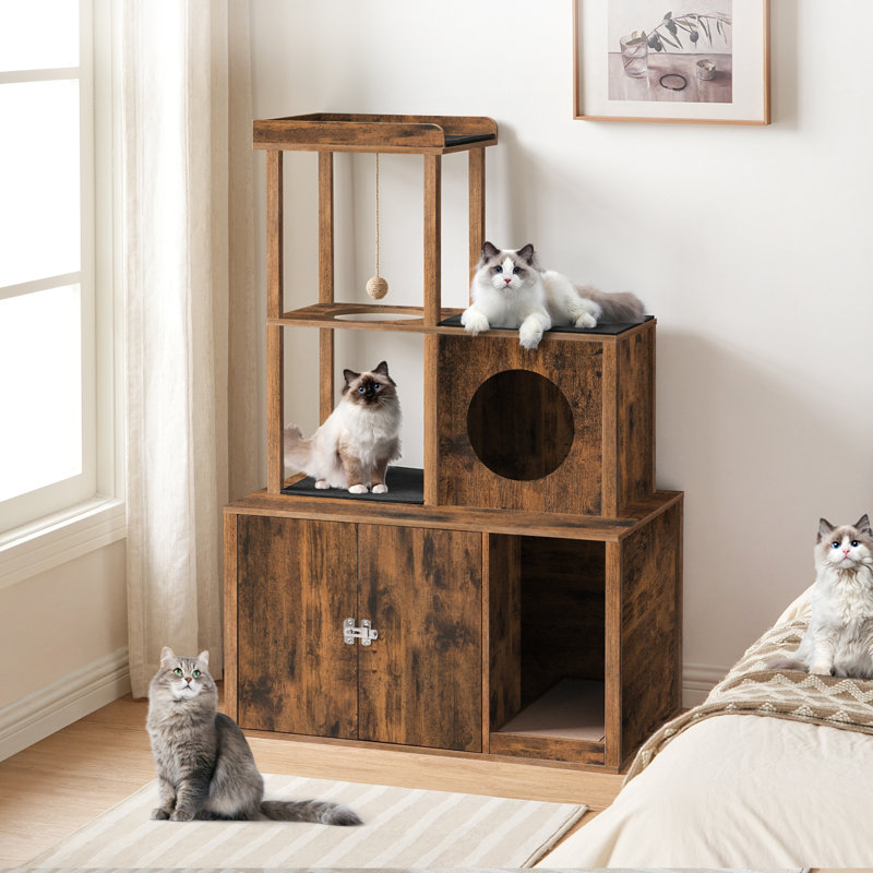 Meuble à litière pour chat avec arbre à chat, Brun