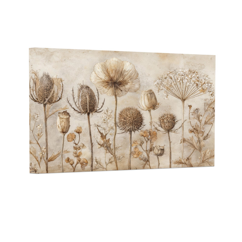Plantes et fleurs, fleurs séchées, art botanique, palette naturelle de style rétro, H 20 po x l 30 po