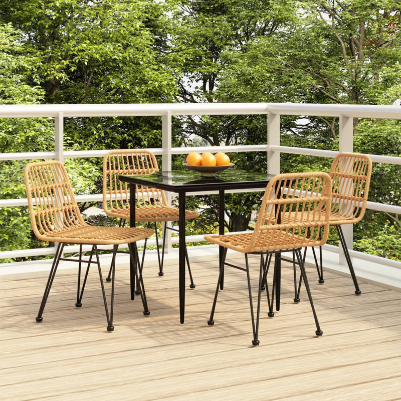Badr Patio Dining Set with Square Table, Brown, 4
