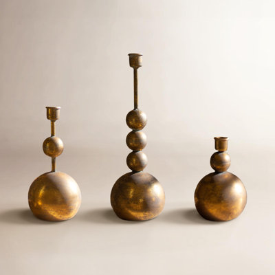 Gemma 3-Piece Brass Candlestick Set