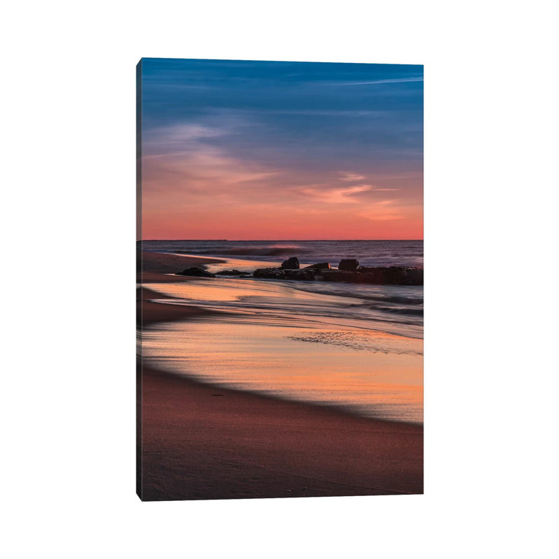 USA, New Jersey, Cape May National Seashore. Sunrise on winter shoreline. 1 Piece Wrapped Canvas Wall Art