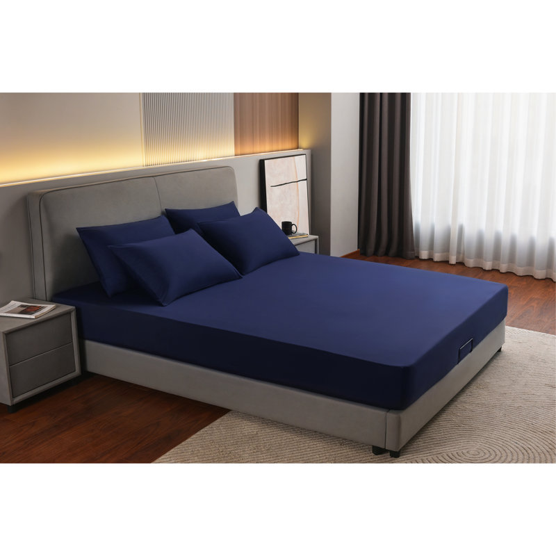 Ensemble de draps 4 pièces REST Everco®, Ensemble de draps pour très grand lit avec 2 taie, Bleu minuit