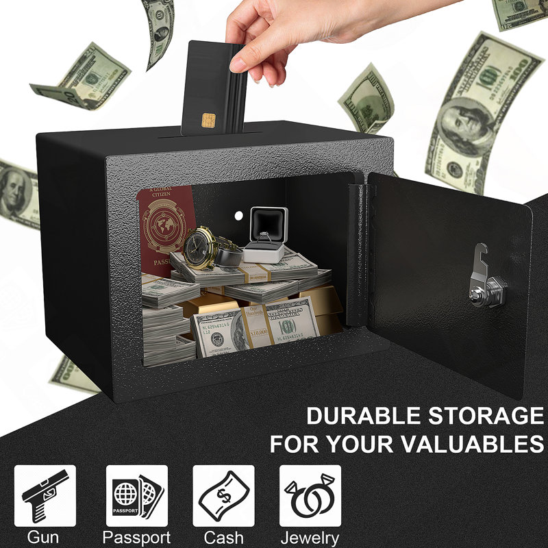 Coffre-fort sécuritaire avec coffre-fort Key Key Home, petit coffre-fort de 0,23 pieds cubes, mini armoire de rangement, convenant à un usage domestique, pouvant contenir de l'argent, des documents et des objets de valeur
