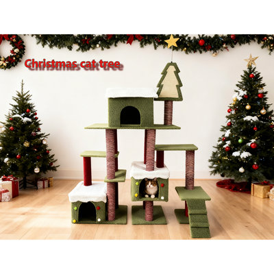 Large tour d'arbre à chat de Noël de 75,08 pouces pour félins d'intérieur, avec tour douillette à plusieurs niveaux