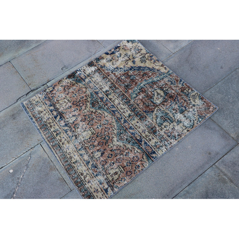 Small Vintage Turkish Anatolian Rug - Handwoven Oushak Bath Mat in Earthy Brown Tones