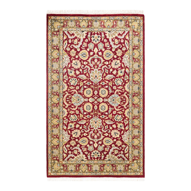 Tapis unique en laine noué à la main nouvel âge 3 pi 1 po x 5 pi 1 po Hayner - rouge / jaune / noir