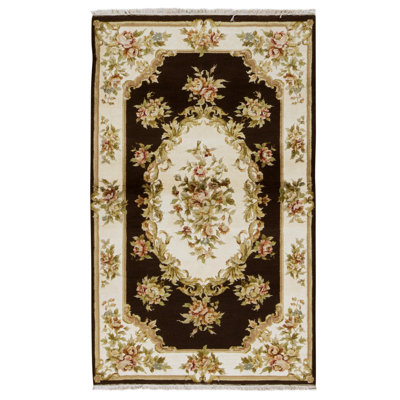 High-Quality Hand-Knotted Brown And Cream Area Rug