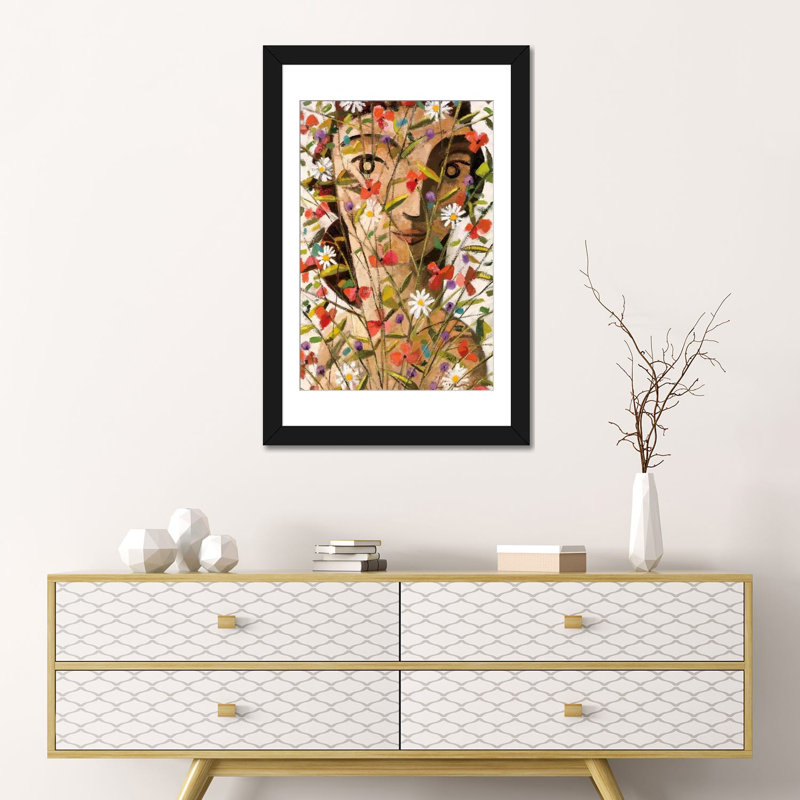 «Bouquet», reproduction sur toile tendue, H 24 po x l 16 po x P 1 po, Papier avec cadre noir, Blanc