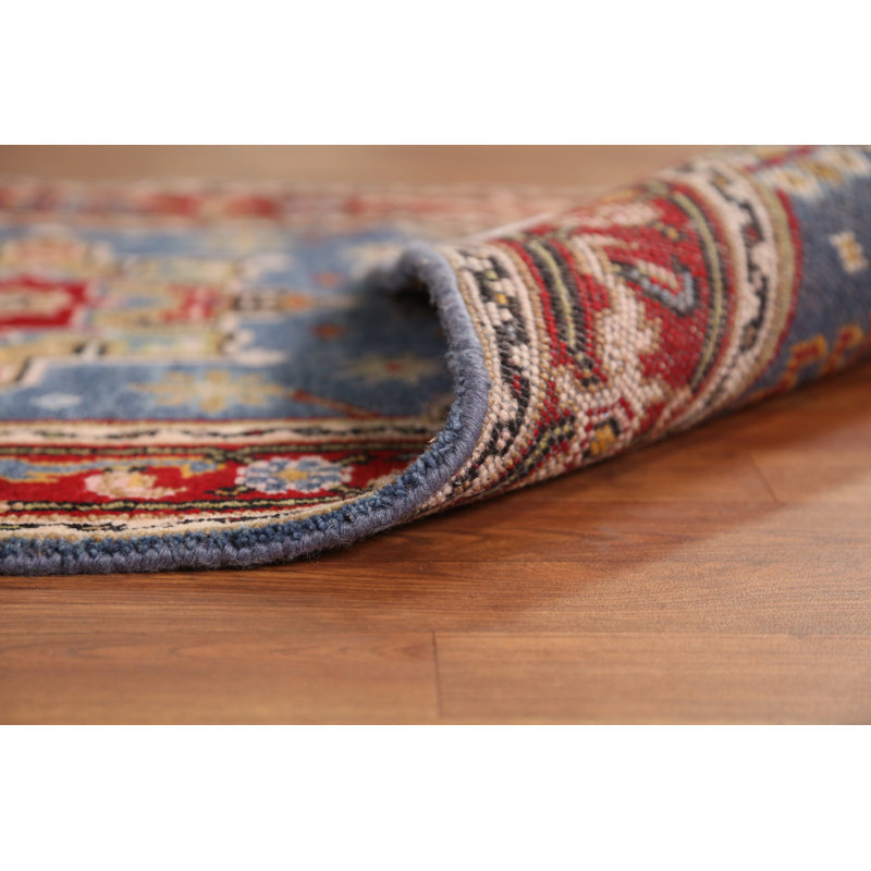 Tapis indien bleu à motif géométrique 3x5