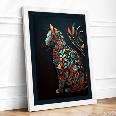 Ornamental Cat Boho 1 Piece Single Picture Frame Wall Art
