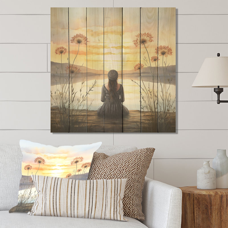 Meditation Serenity By The Lake I - Méditation sur bois, H 15 po x l 15 po