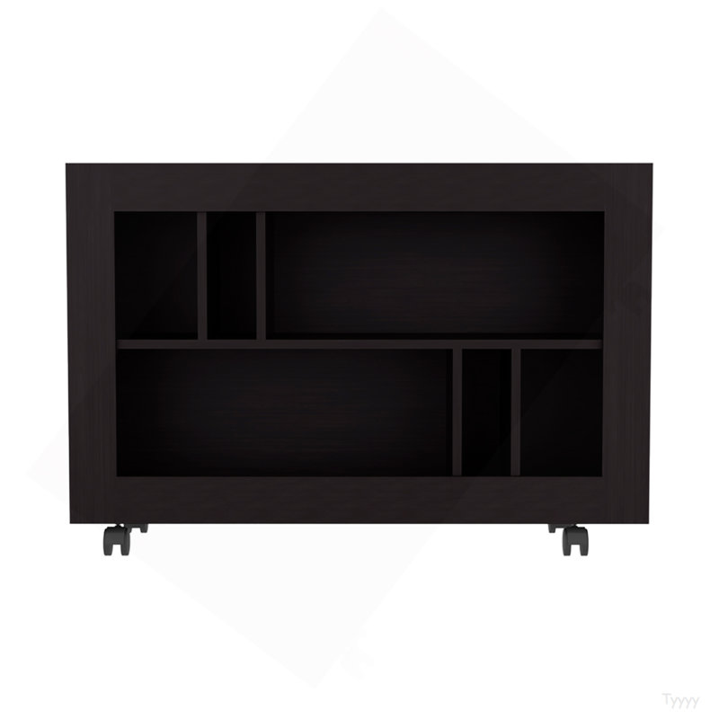 Console console, 5 tablettes, 4 roulettes, Noir