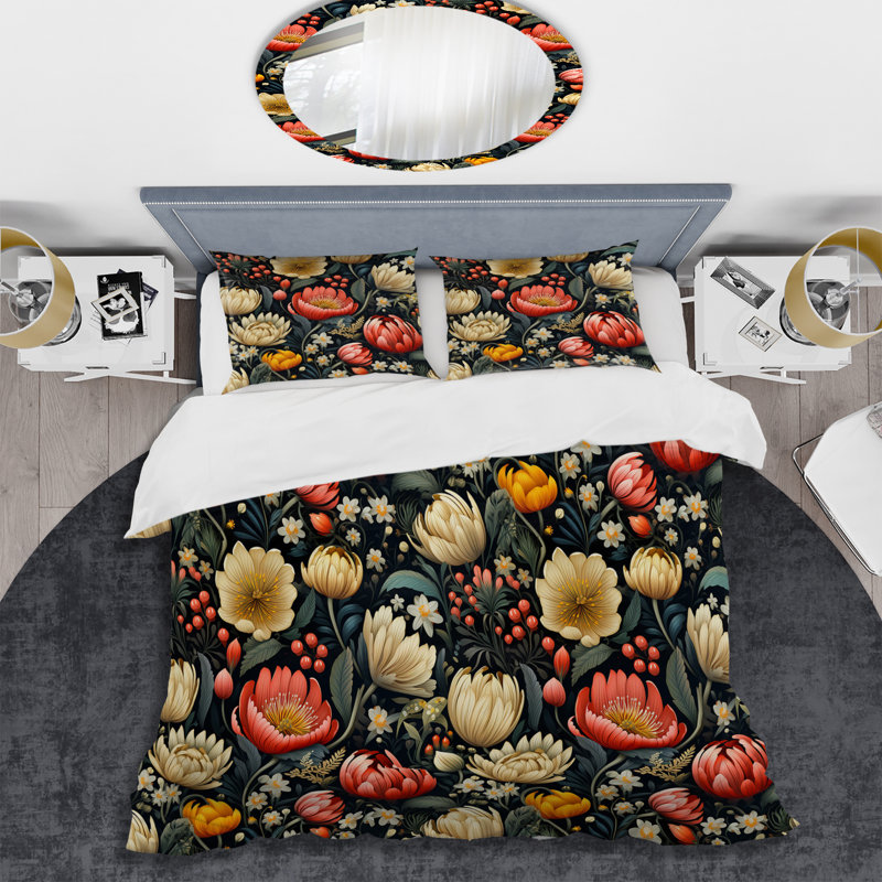 Ensemble de housse de couette floral corail et beige Jungle Garden Dreams - Floral