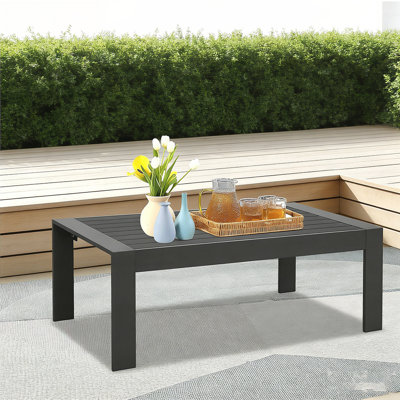 43-Inch All-Weather Aluminum Patio Coffee Table, Modern Rectangular Outdoor Table with Durable WPC Top