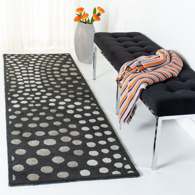 Tapis gris foncé en laine touffeté et fabriqué à la main à motif abstrait Amier