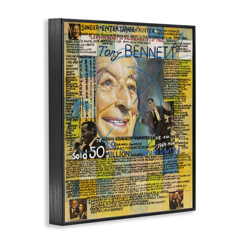 Tony Bennett, collage, estampe numérique par Sabin, Giclée encadrée noir minuit, H 14 po x l 11 po