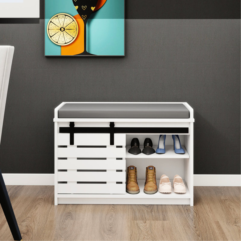 Banc de rangement pour chaussures 2 portes avec porte coulissante et longue durée - Teinture blanche polyvalente pour la chambre à coucher