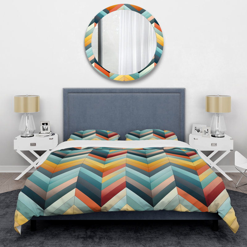 Urban Geometry Multicolor Chevron Pattern II - Chevron Duvet Cover Set, Housse de couette pour très grand lit et 2 très