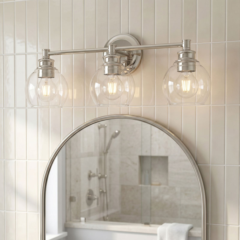 Éclairage pour salle de bain à intensité variable 3 lumières Mid-Century, Nickel poli