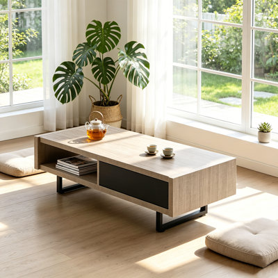 47.2" Rectangular Storage Coffee Table with Drawer & Open Shelf for Living Room
