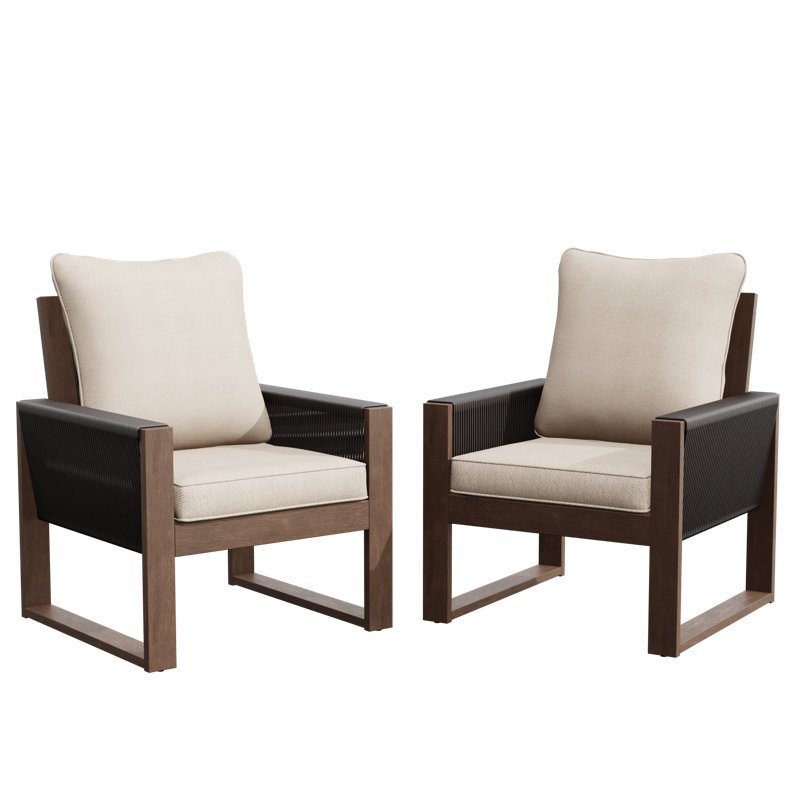 Chaises en bois et osier avec coussins, Beige