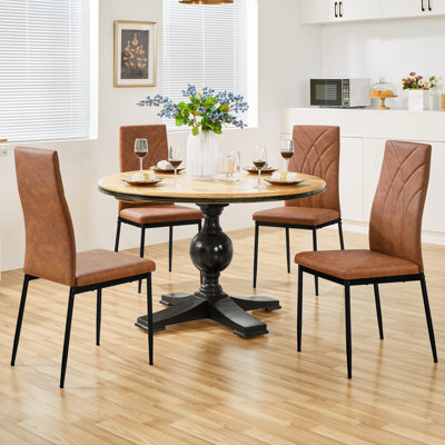 Faux Leather Modern High-backed Dining Chairs with Metal Legs
