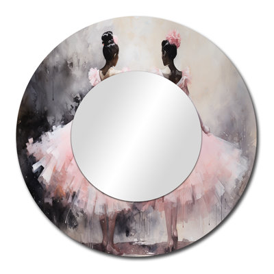 Pink Ballet Dance I - Ballet Large Wall Mirror, Pink Round Decorative Mirror, Printed Metal Art