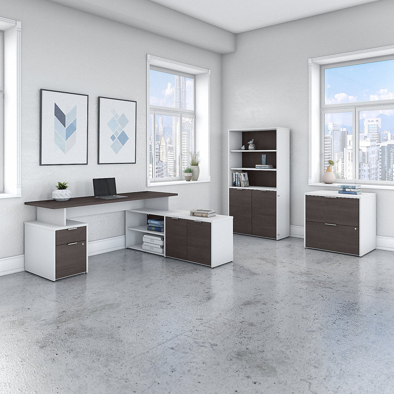 Jamestown 3 Piece Writing Desk Office Set, White/Storm Gray, 66.12" H x 59.69" W x 59.17" D