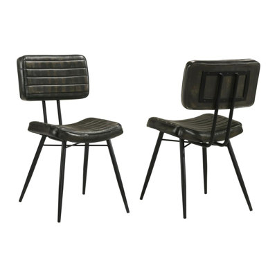 2 pièces et chaises de salle à manger en cuir noir. Look rétro, cuir fabriqué à la main, pieds en métal, pour la décoration de 2 chaises rembourrées et noir. Siège rembourré évasé