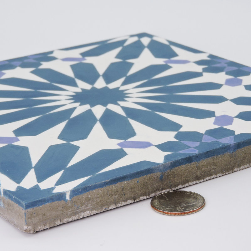 Alhambra 8" x 8" Cement Singular Wall and Floor Tile, Marine
