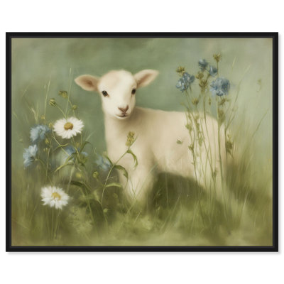 «Cornflower Lamb II», reproduction d'art sur toile encadrée par Art Remedy, cadre noir, 30 x 24