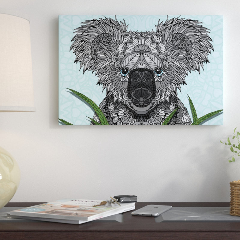 « koala », impression sur toile tendue, H 18 po x l 26 po x P 1,5 po, Toile avec cadre noir, Pas de tapis