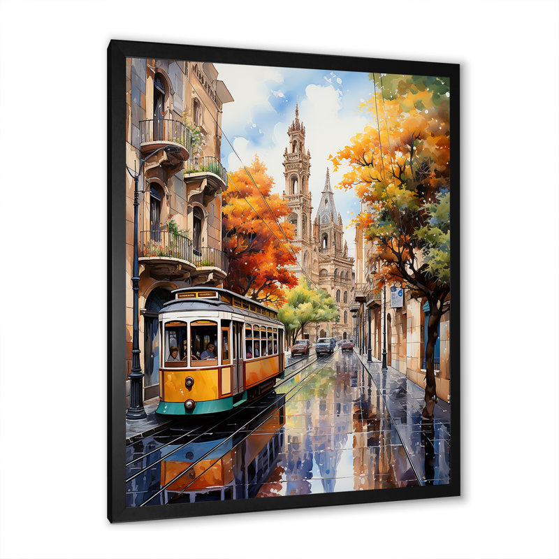 Espagne, rues colorées de Barcelone - Espagne, décoration murale, H 44 po x l 34 po x P 1,5 po, Cadre simple noir