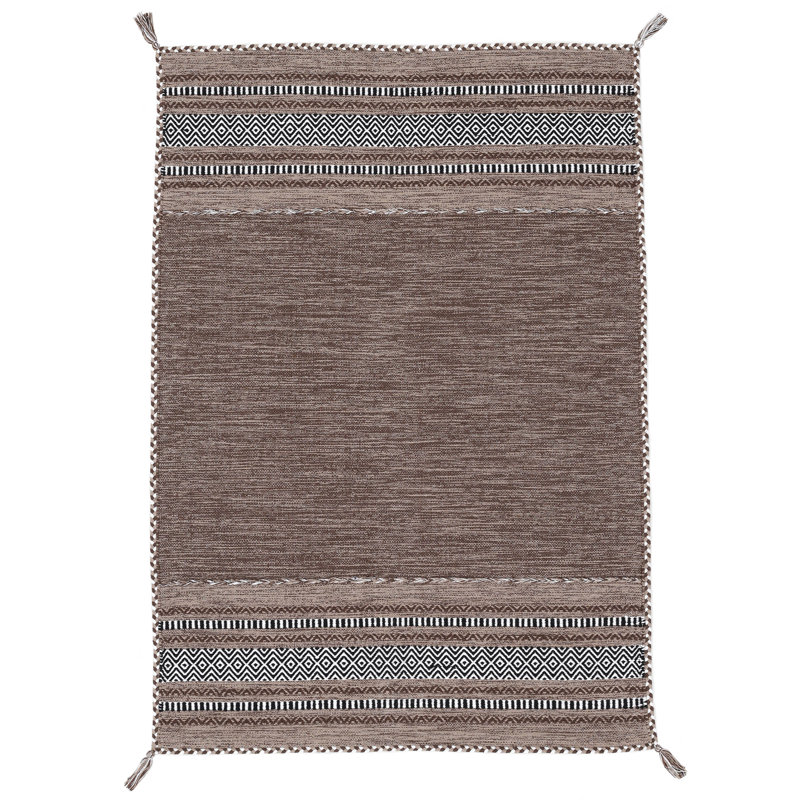 Azizi Striped Hand Woven Cotton Brown Rug, Rectangle 240 x 340cm